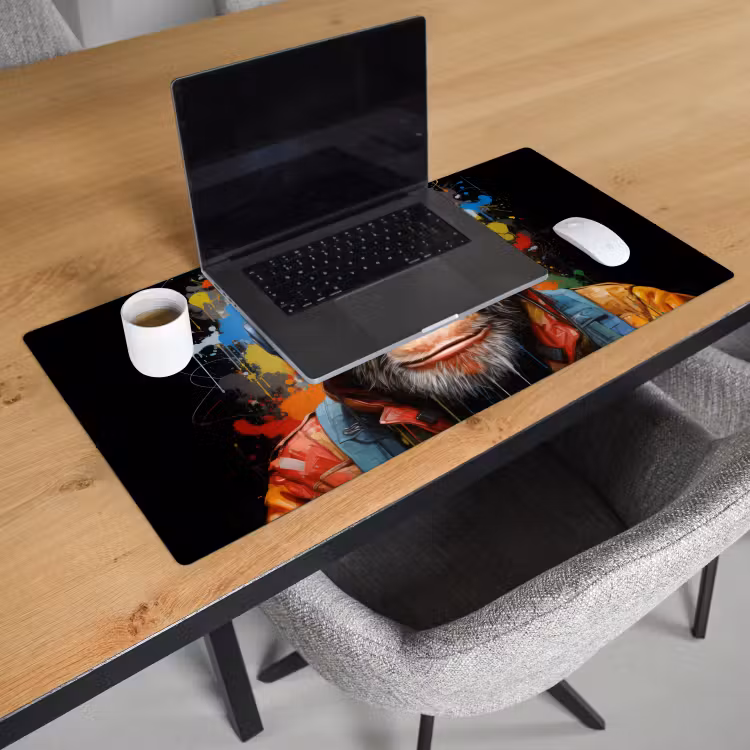 Bureau onderlegger - Chimpansee - Aap - dieren - Graffiti - Bril - Koptelefoon - Kleuren — 2