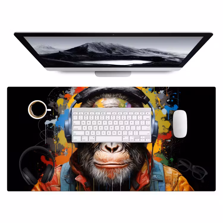 Bureau onderlegger - Chimpansee - Aap - dieren - Graffiti - Bril - Koptelefoon - Kleuren — 3