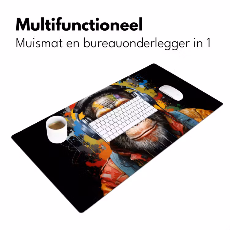 Bureau onderlegger - Chimpansee - Aap - dieren - Graffiti - Bril - Koptelefoon - Kleuren — 6