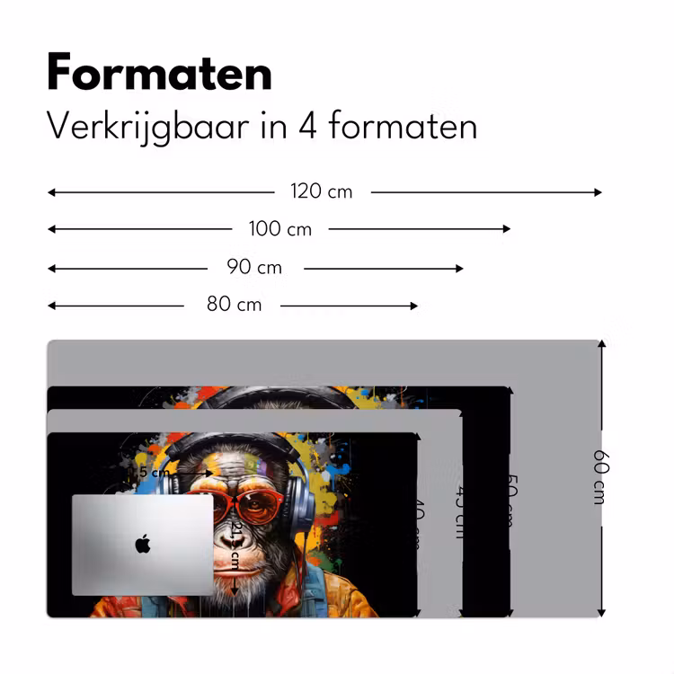 Bureau onderlegger - Chimpansee - Aap - dieren - Graffiti - Bril - Koptelefoon - Kleuren — 7