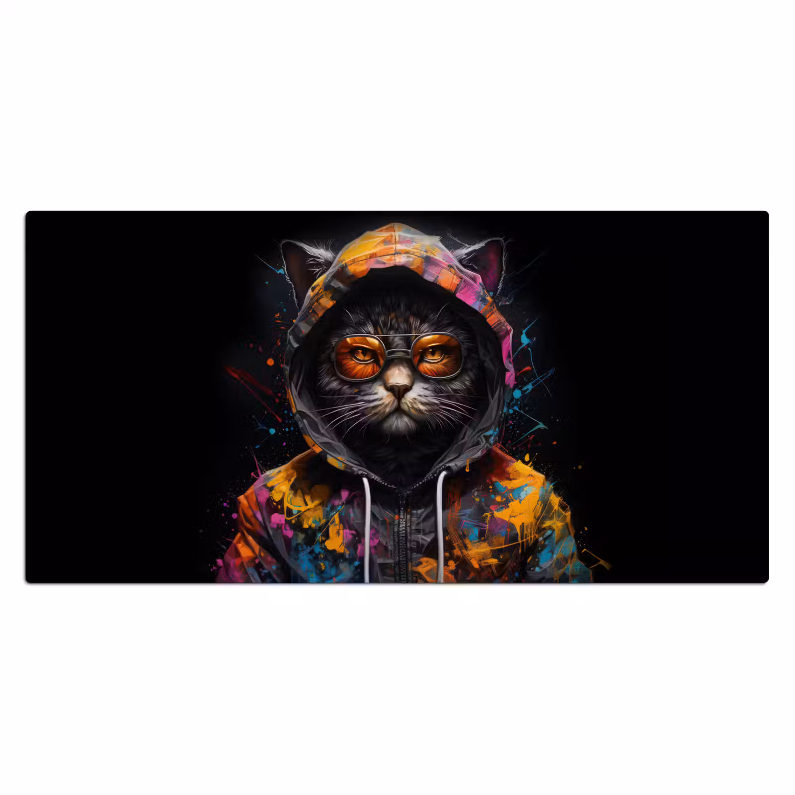 Bureau onderlegger - Kat - Jas - Graffiti - Bril - Zwart — 1
