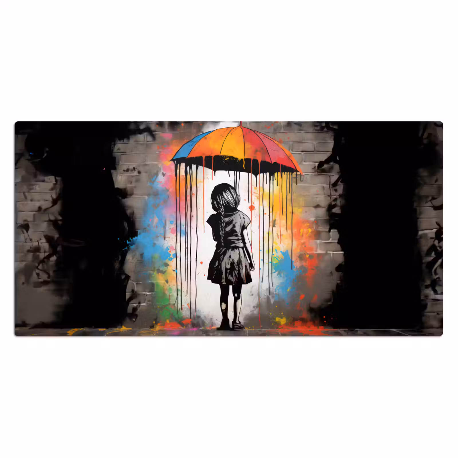 Bureau onderlegger - Meisje - Kunst - Paraplu - Graffiti - Kleuren - Muur — 1