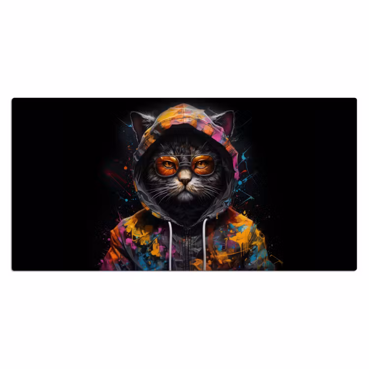 Bureau onderlegger - Kat - Jas - Graffiti - Bril - Zwart — 1
