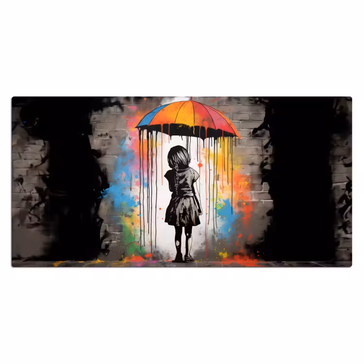 Bureau onderlegger - Meisje - Kunst - Paraplu - Graffiti - Kleuren - Muur — 1