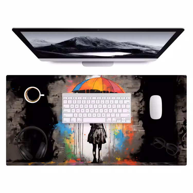 Bureau onderlegger - Meisje - Kunst - Paraplu - Graffiti - Kleuren - Muur — 3
