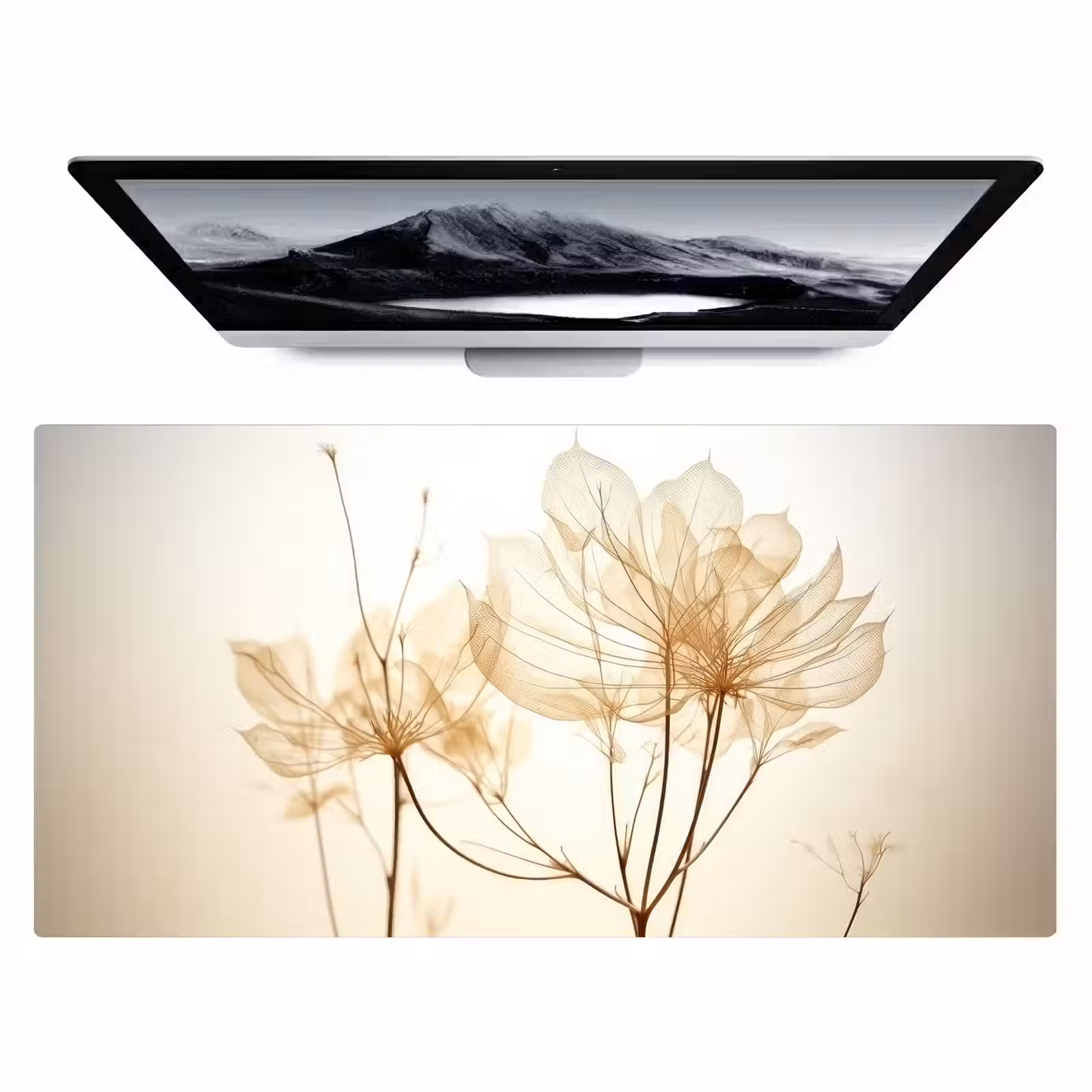 Bureau onderlegger - droogbloemen-beige-planten-wit — 1