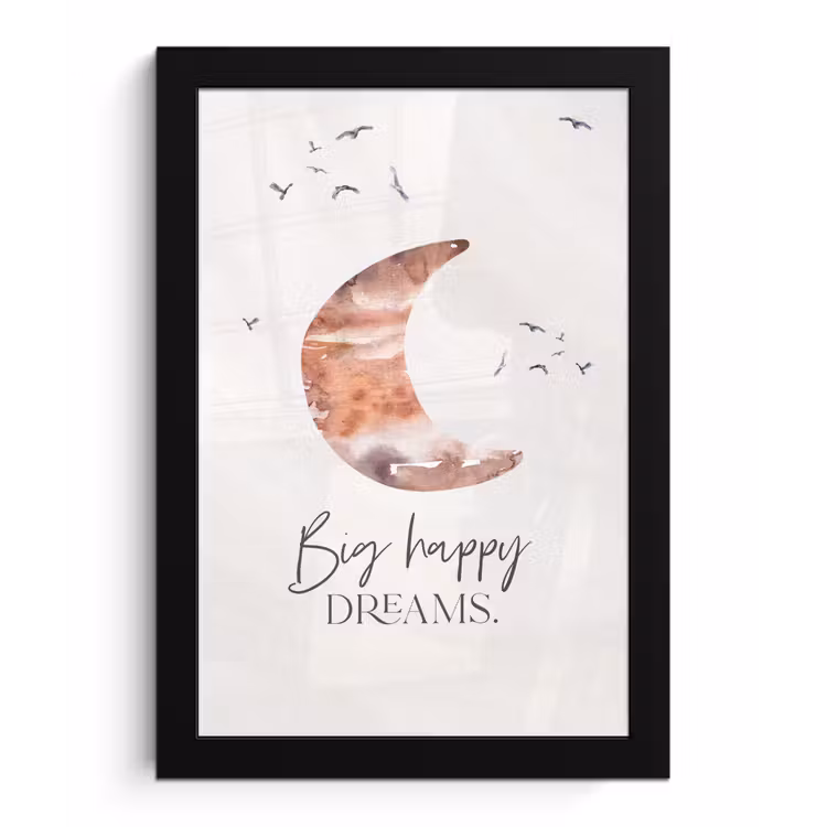Poster met lijst - Kinderen - Spreuken - Big happy dreams - Jongens - Meisjes - Waterverf — 1
