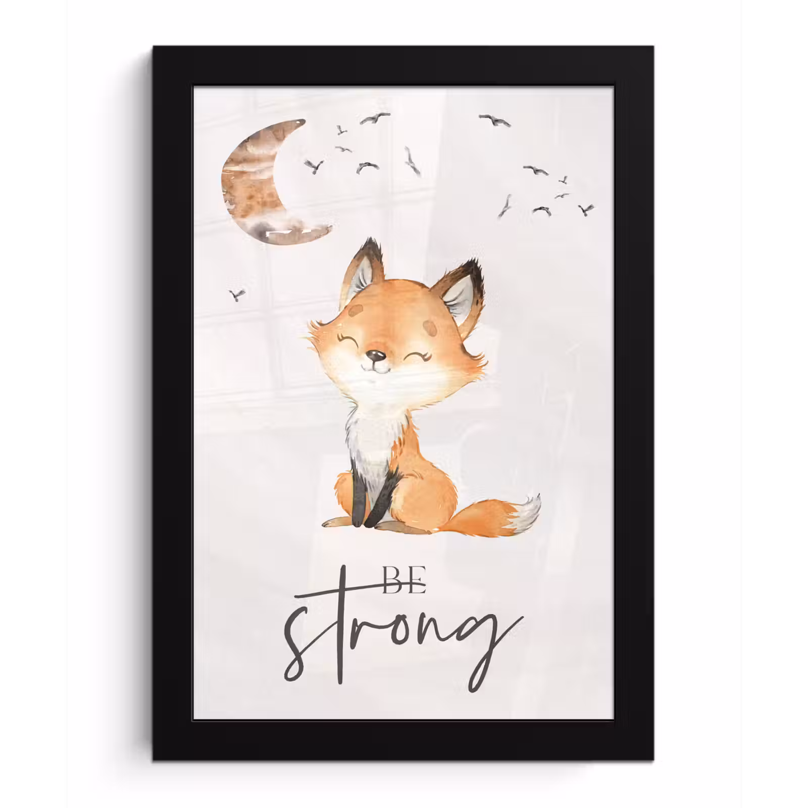 Poster met lijst - Quotes - Waterverf - Be strong - Kinderen - Vos - Dieren — 1