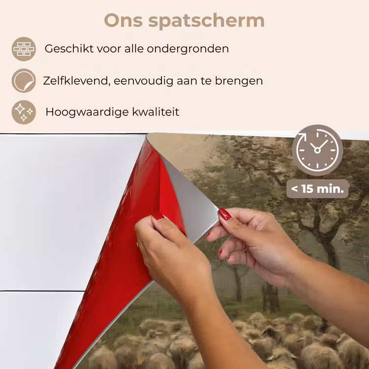 Spatscherm keuken - Herderin met kudde schapen - Schilderij van Anton Mauve — 4