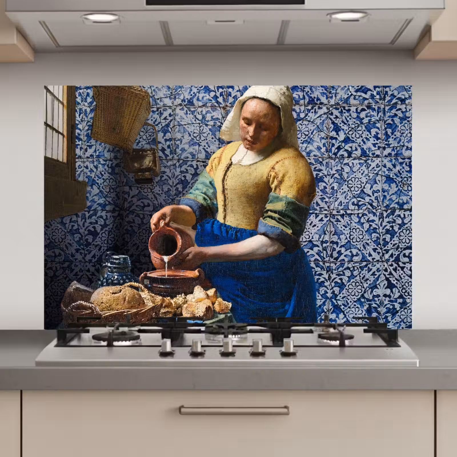 Spatscherm keuken - Melkmeisje - Delfts Blauw - Vermeer - Schilderij - Oude meesters — 1