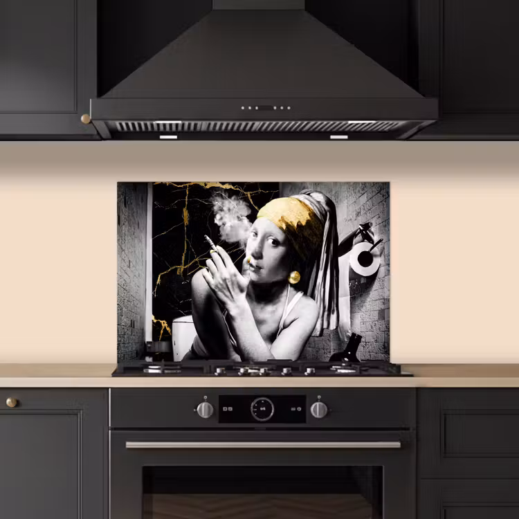 Spatscherm keuken - Marmerlook - Meisje met de parel - Sigaretten - Toilet - Goud - Kunst - Oude meesters — 2