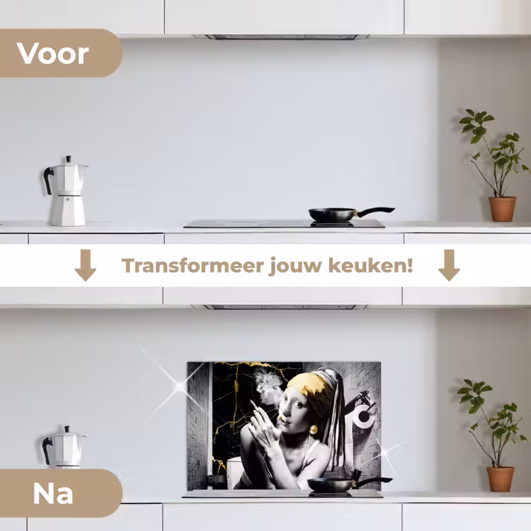 Spatscherm keuken - Marmerlook - Meisje met de parel - Sigaretten - Toilet - Goud - Kunst - Oude meesters — 3
