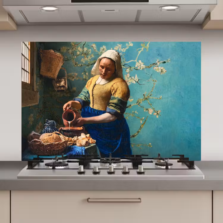 Spatscherm keuken - Melkmeisje - Amandelbloesem - Van Gogh - Vermeer - Schilderij - Oude meesters — 1