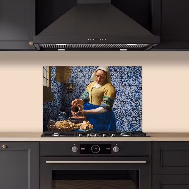 Spatscherm keuken - Melkmeisje - Delfts Blauw - Vermeer - Schilderij - Oude meesters — 2