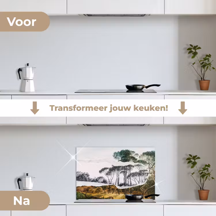 Spatscherm keuken - Italiaans landschap parasoldennen - Kunst - Hendrik Voogd - Schilderij - Zwart wit - Oude meesters — 3