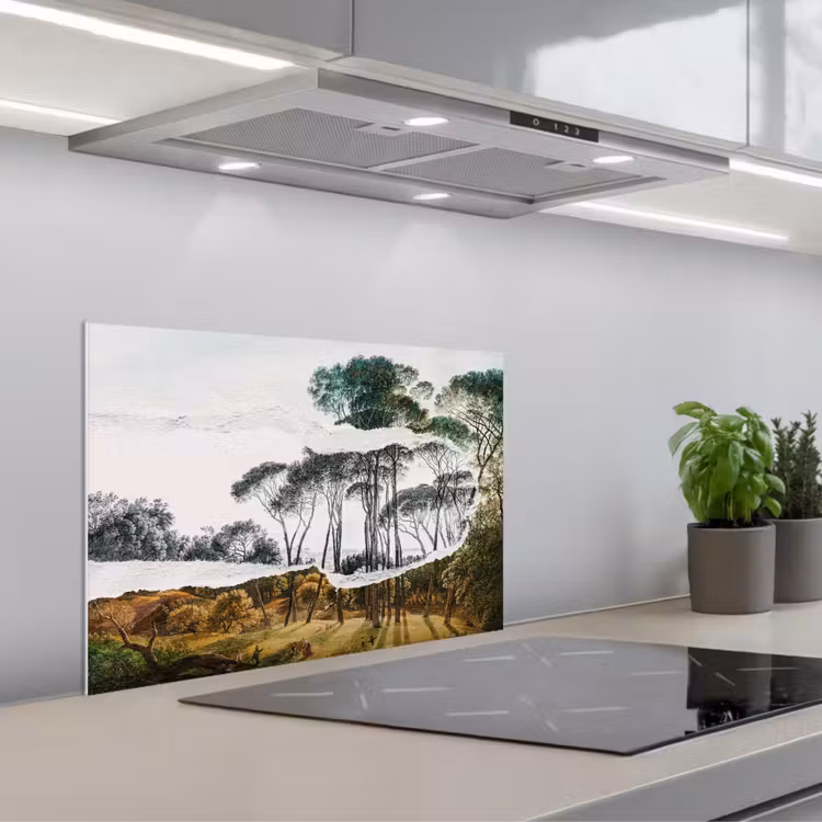 Spatscherm keuken - Italiaans landschap parasoldennen - Kunst - Hendrik Voogd - Schilderij - Zwart wit - Oude meesters — 5