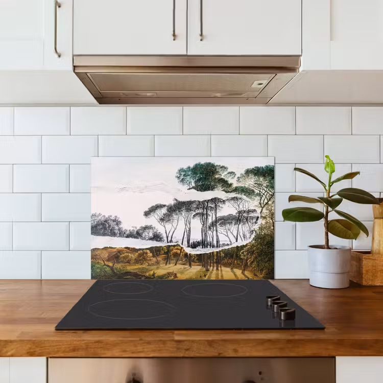 Spatscherm keuken - Italiaans landschap parasoldennen - Kunst - Hendrik Voogd - Schilderij - Zwart wit - Oude meesters — 6