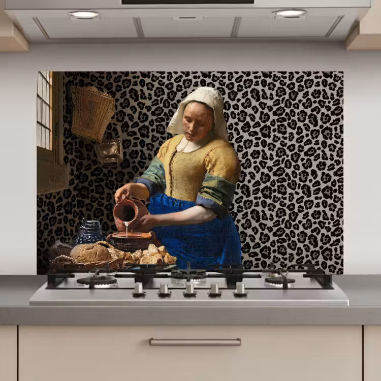 Spatscherm keuken - Melkmeisje - Kunst - Panterprint - Vermeer - Schilderij - Oude meesters — 1