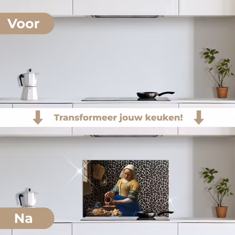 Spatscherm keuken - Melkmeisje - Kunst - Panterprint - Vermeer - Schilderij - Oude meesters — 3