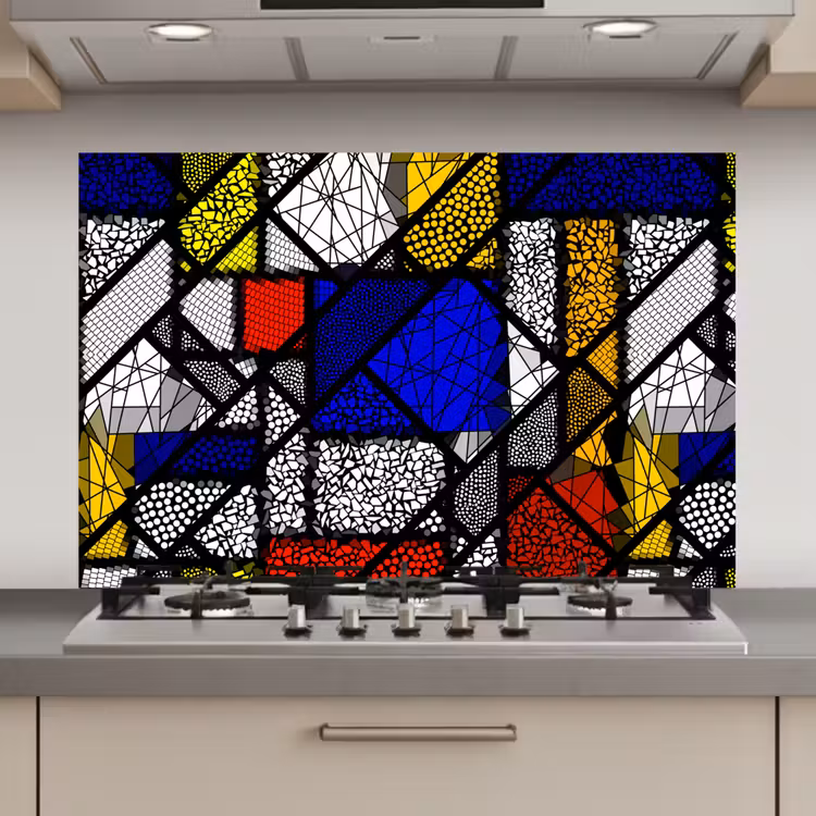 Spatscherm keuken - Mondriaan - Glas in lood - Oude Meesters - Kunstwerk - Abstract - Schilderij — 1