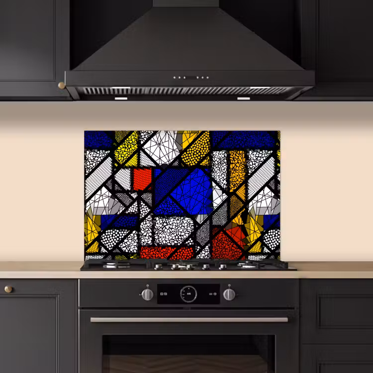 Spatscherm keuken - Mondriaan - Glas in lood - Oude Meesters - Kunstwerk - Abstract - Schilderij — 2