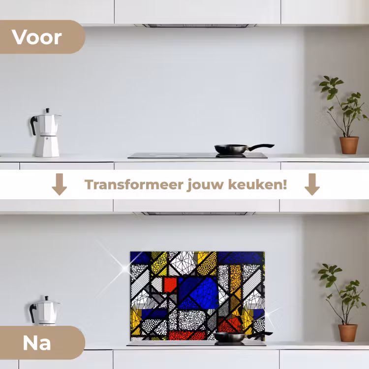 Spatscherm keuken - Mondriaan - Glas in lood - Oude Meesters - Kunstwerk - Abstract - Schilderij — 3