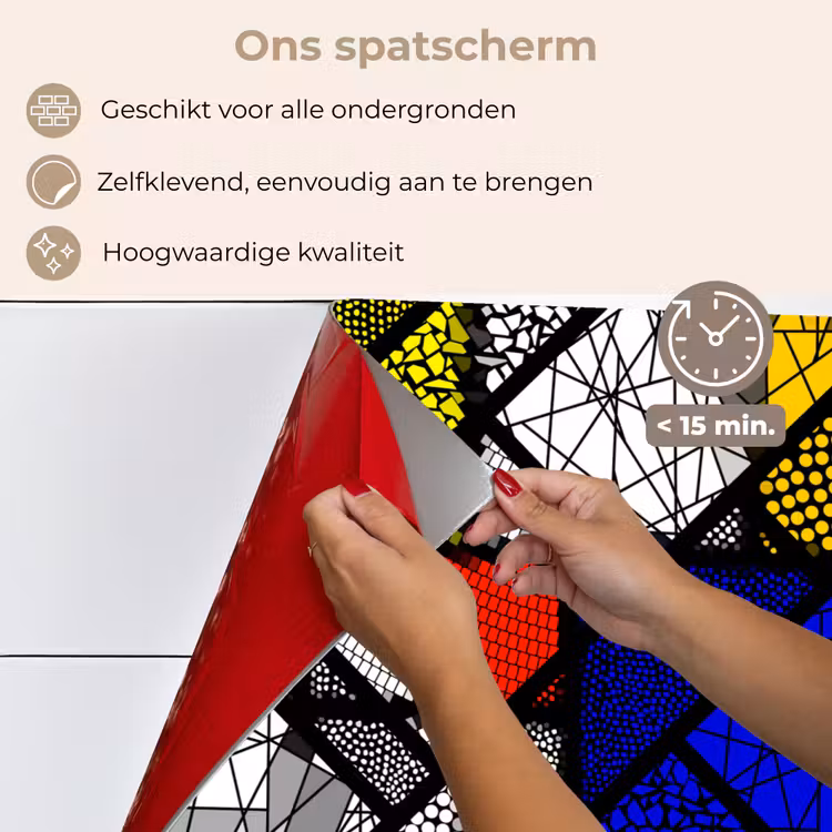 Spatscherm keuken - Mondriaan - Glas in lood - Oude Meesters - Kunstwerk - Abstract - Schilderij — 4