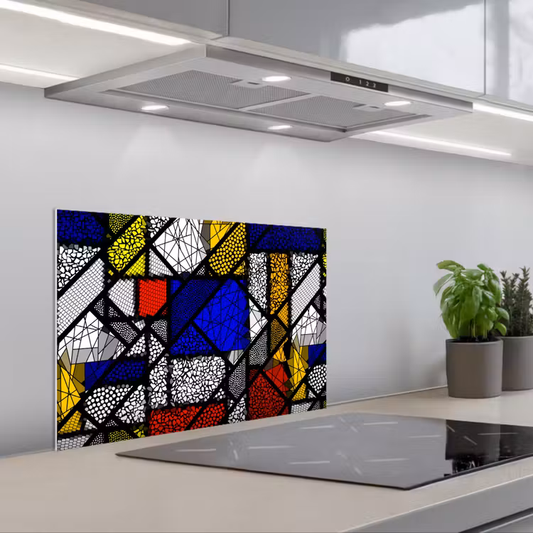 Spatscherm keuken - Mondriaan - Glas in lood - Oude Meesters - Kunstwerk - Abstract - Schilderij — 5