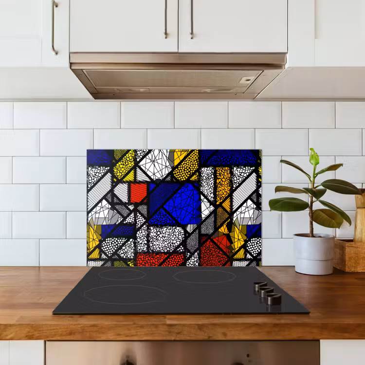 Spatscherm keuken - Mondriaan - Glas in lood - Oude Meesters - Kunstwerk - Abstract - Schilderij — 6