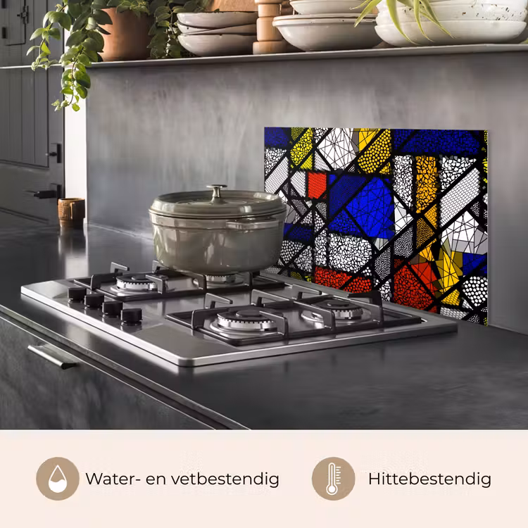 Spatscherm keuken - Mondriaan - Glas in lood - Oude Meesters - Kunstwerk - Abstract - Schilderij — 7