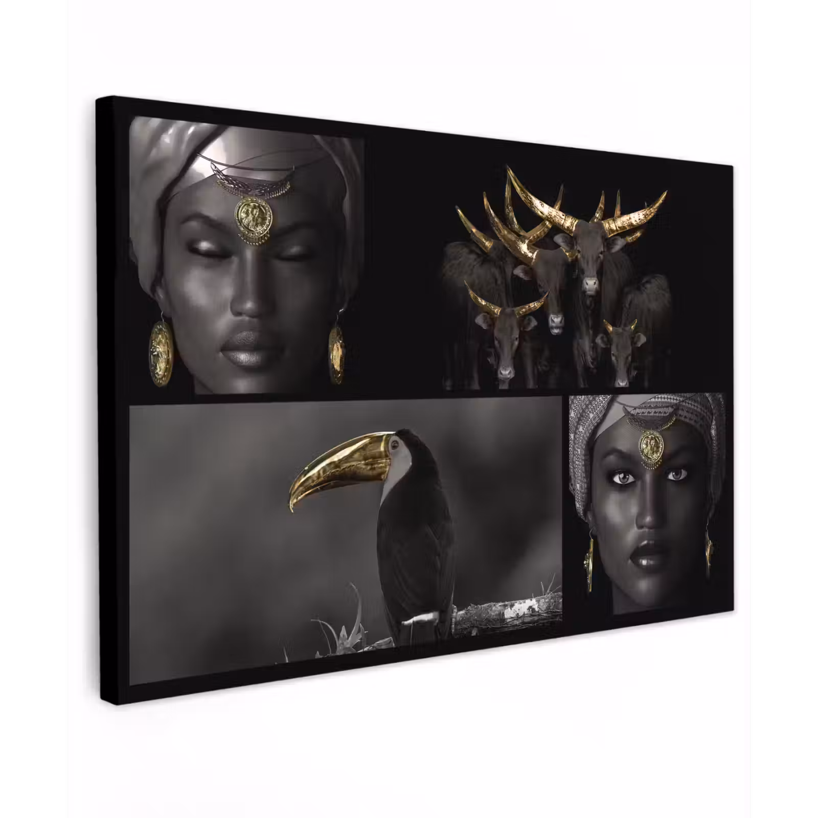 Canvas schilderij - Collage - Dieren - Vrouwen - Goud — 1