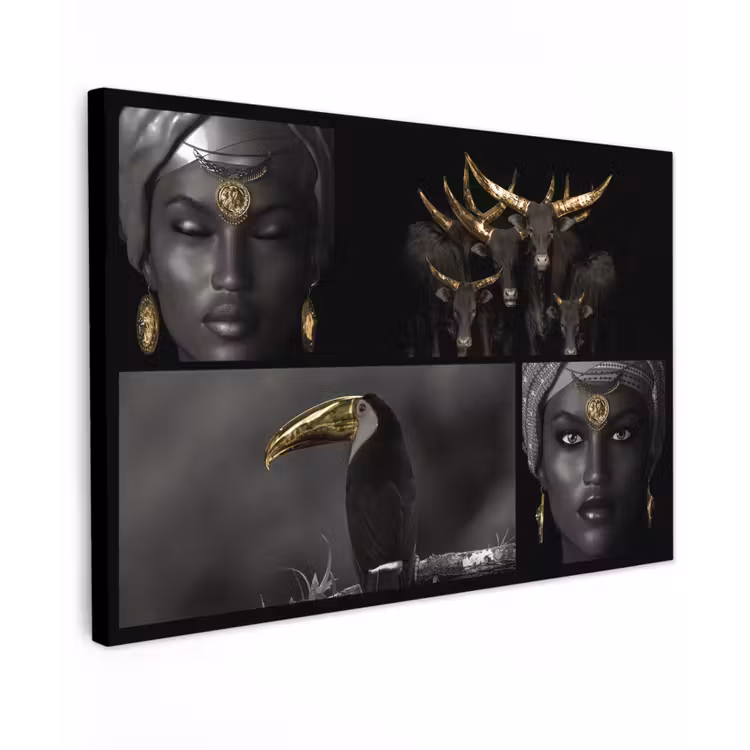 Canvas schilderij - Collage - Dieren - Vrouwen - Goud — 1