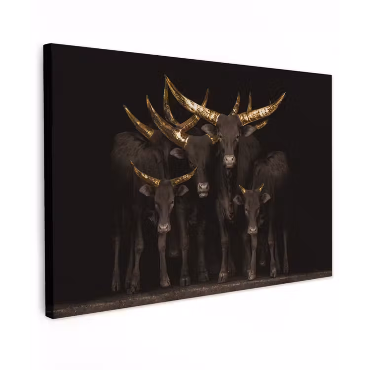 Canvas schilderij - Koeien - Horens - Goud — 1
