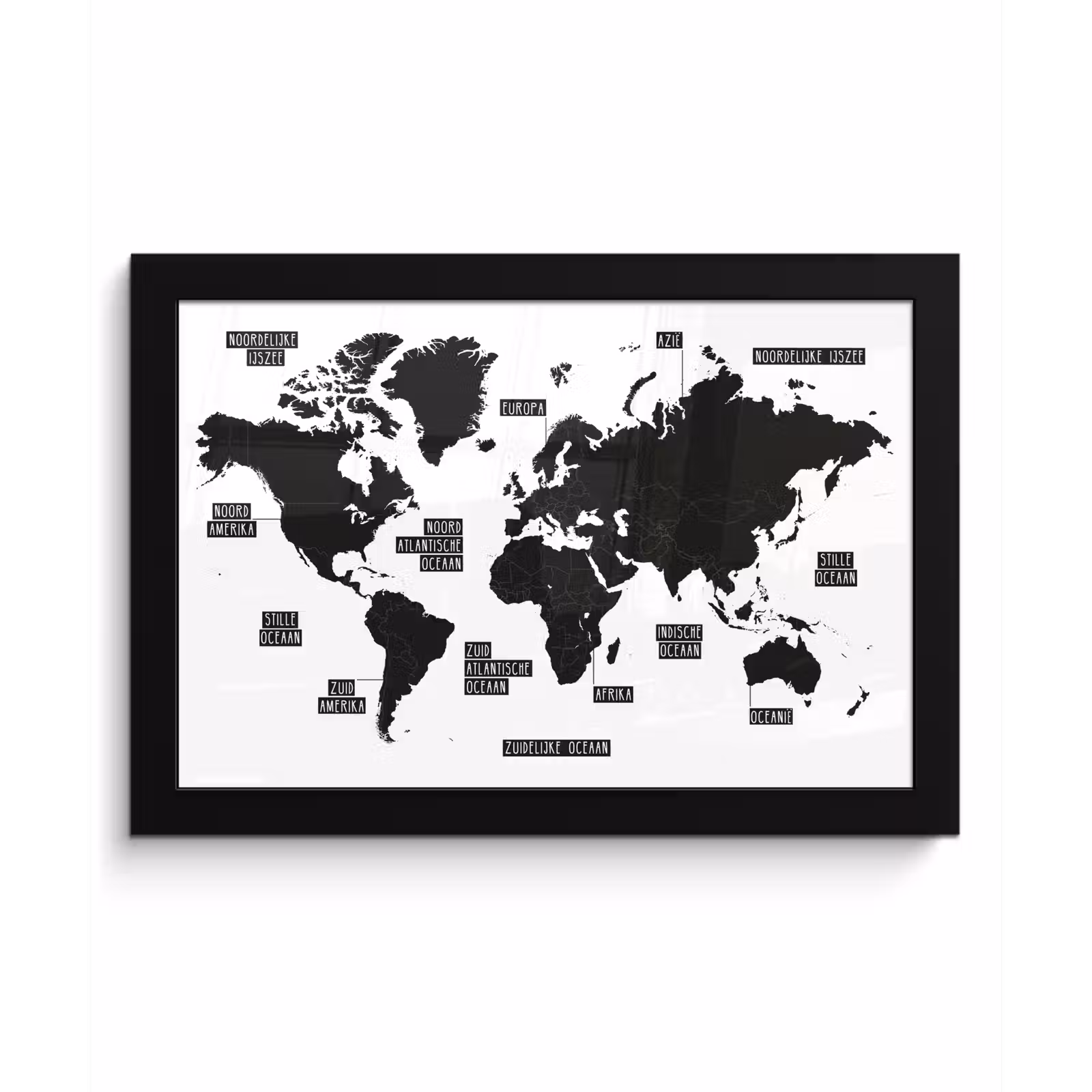Poster met lijst - Wereldkaart - Zwart - Wit - Kinderen - Jongen - Meisje — 1