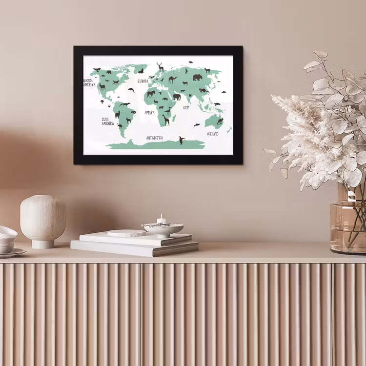 Poster met lijst - Wereldkaart - Kinderen - Dieren - Groen - Kids - Jongen - Meiden — 5