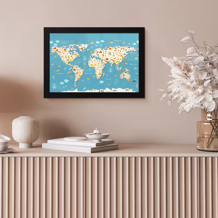 Poster met lijst - Wereldkaart - Kinderen - Dieren - Kind - Jongens - Meiden — 5