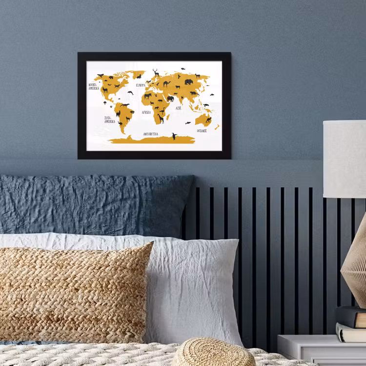 Poster met lijst - Wereldkaart - Kinderen - Goud - Dieren - Kind — 3