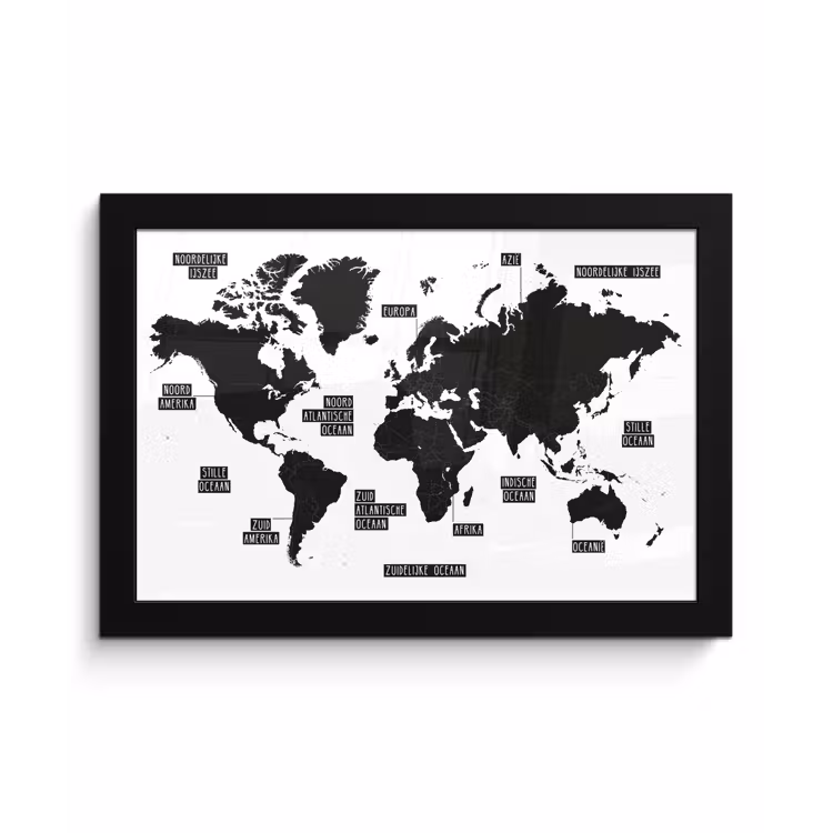 Poster met lijst - Wereldkaart - Zwart - Wit - Kinderen - Jongen - Meisje — 1
