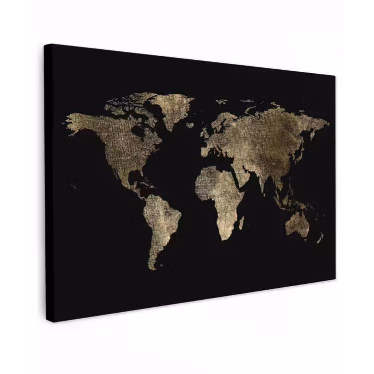 Canvas schilderij - Wereldkaart - Goud - Zwart - Aarde - Luxe — 1
