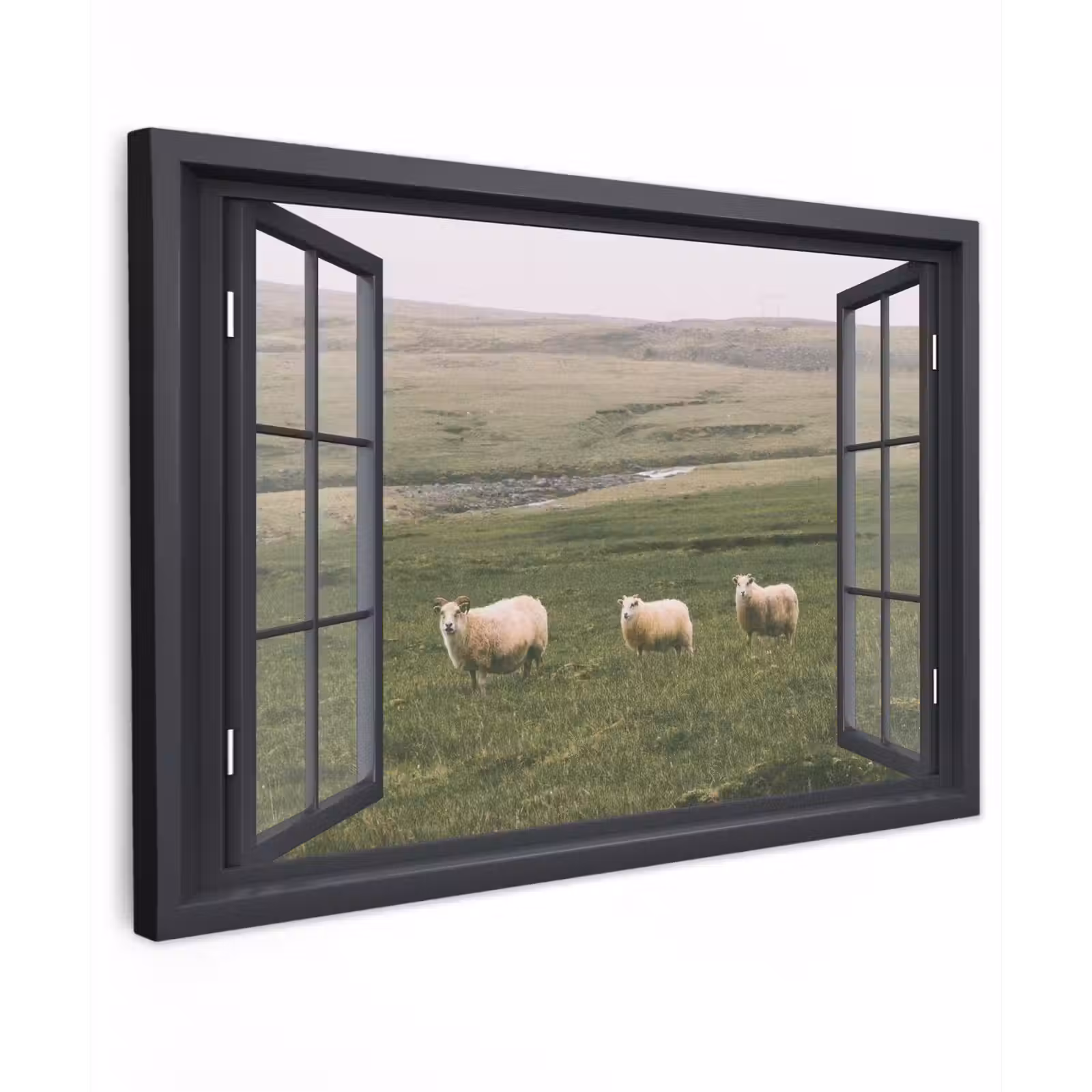 Canvas schilderij - Doorkijk - Gras - Schaap — 1