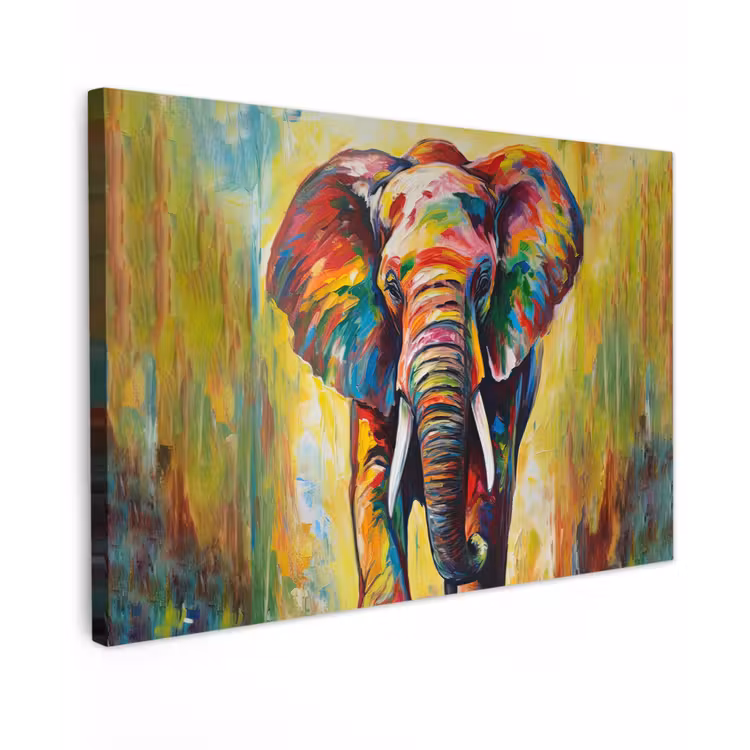 Canvas schilderij - Olifant - Kunst - Schilderij - Dieren - Regenboog — 1