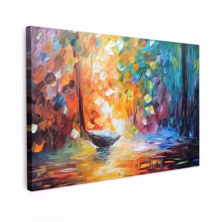 Canvas schilderij - Kleurrijk - Olieverf - Water - Boot — 1