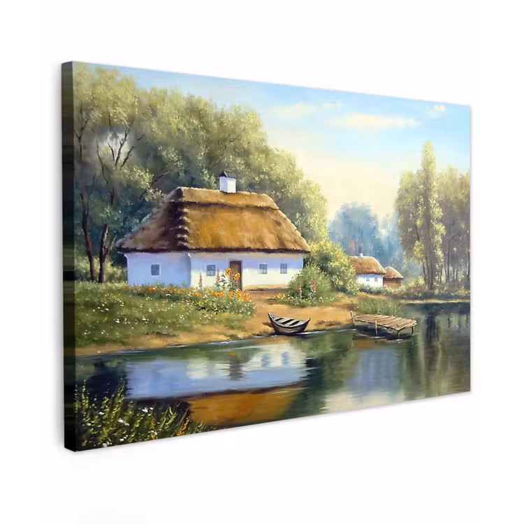 Canvas schilderij - Schilderij - Huis - Natuur - Water - Olieverf — 1