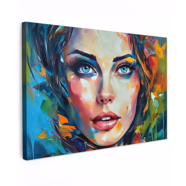 Canvas schilderij - Gezicht - Vrouw - Olieverf - Kleurrijk - Kunst — 1