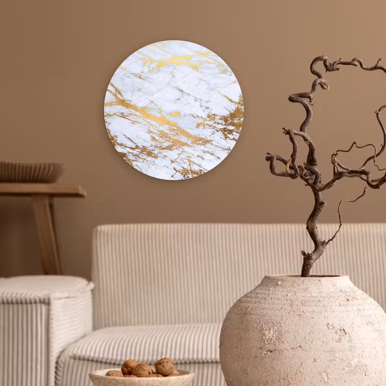 Muurcirkel - Marmer - Goud - Wit - Luxe - Marmerlook - Glitter — 2