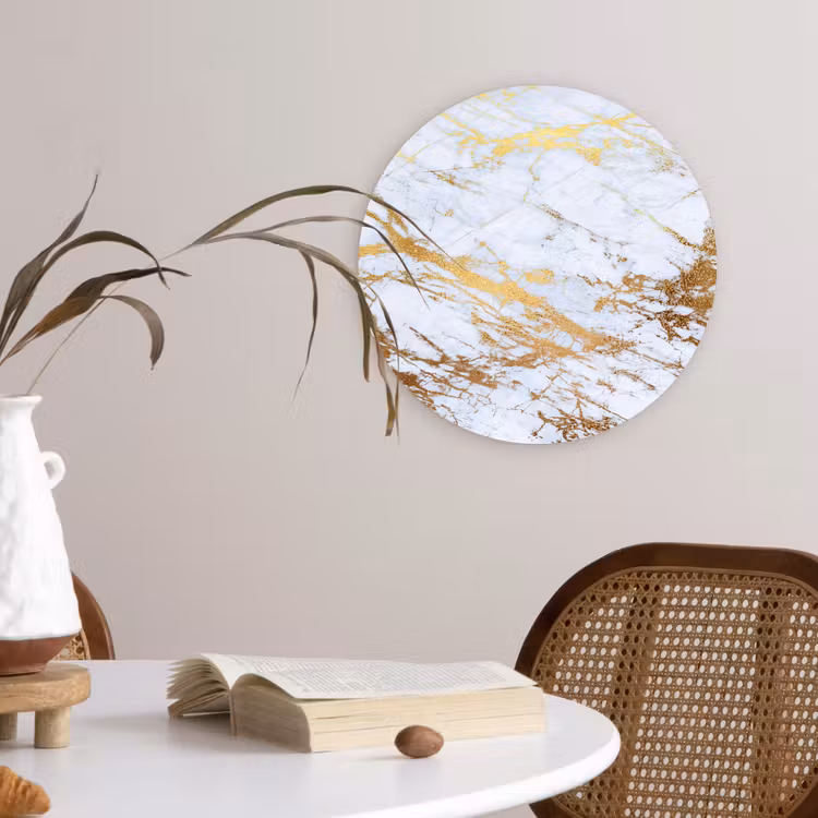 Muurcirkel - Marmer - Goud - Wit - Luxe - Marmerlook - Glitter — 4