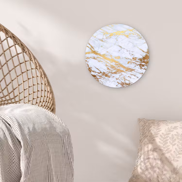 Muurcirkel - Marmer - Goud - Wit - Luxe - Marmerlook - Glitter — 5
