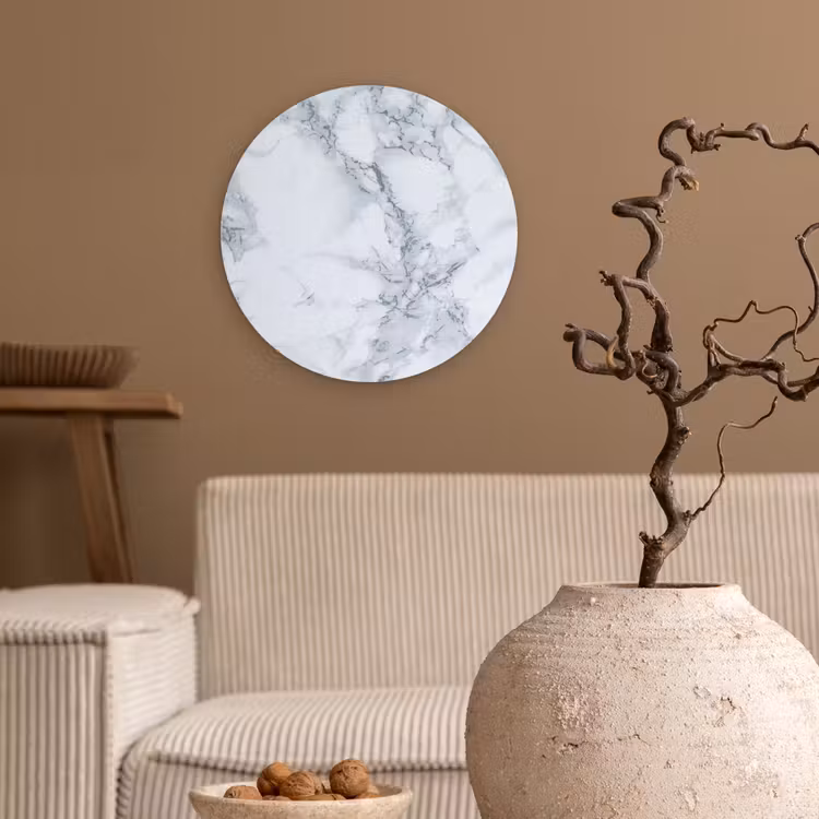 Muurcirkel - Marmer - Patroon - Gijs - Wit - Marmerlook - Luxe — 2
