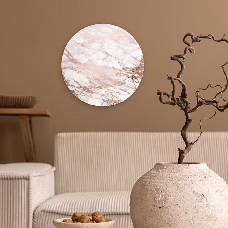 Muurcirkel - Marmer - Roze - Luxe - Marmerlook - Glitter - Design — 2