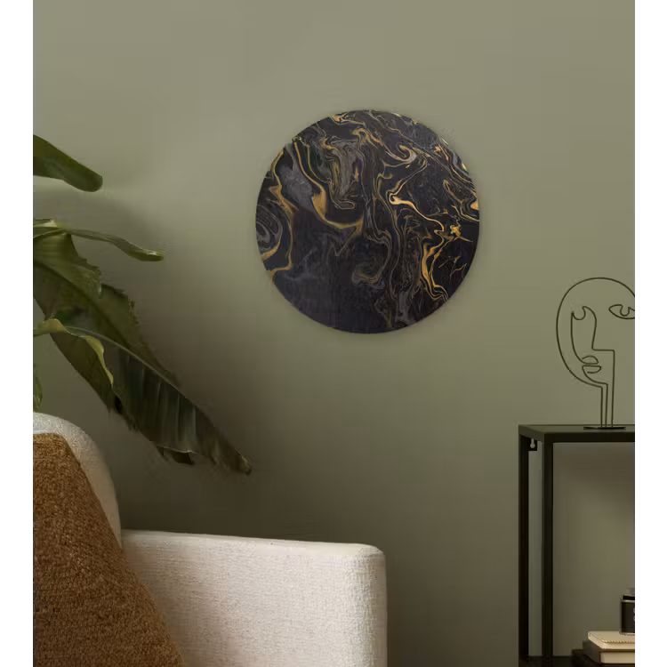 Muurcirkel - Marmer - Textuur - Grijs - Goud - Marmerlook - Luxe — 3